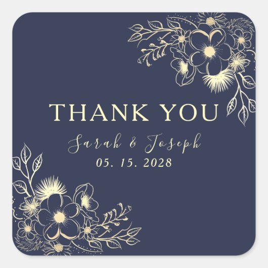 Elegante Navy Blue bruiloft Dank u Sticker (Voorkant)