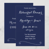 Elegante Navy Blue bruiloft repetitie uitnodiging (Voorkant / Achterkant)