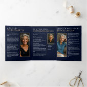 Elegante Navy Blue Celebration of Life Service Drieluik Programma (Binnen)