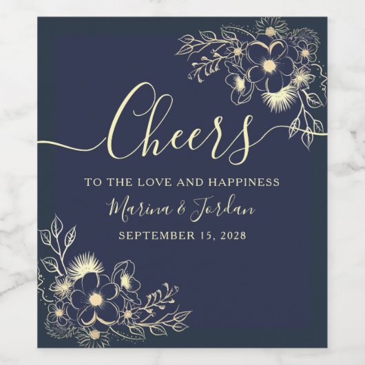 Elegante Navy Blue Cheers Wedding Wijn Etiket (Enkel label)