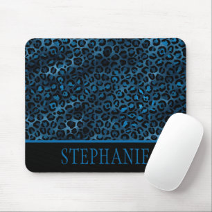 Elegante Navy Blue Cheetah Luipaard Print Naam Muismat