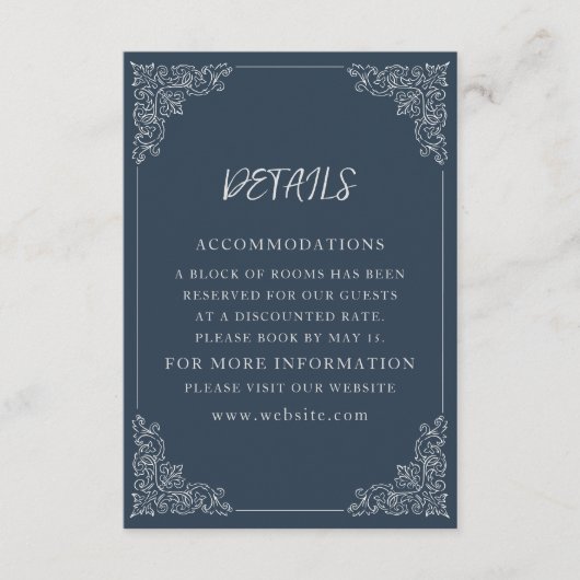 Elegante Navy Blue Cream Wedding Details Informatiekaartje (Voorkant)