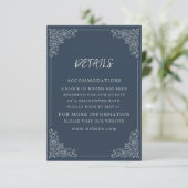 Elegante Navy Blue Cream Wedding Details Informatiekaartje (Staand voorkant)