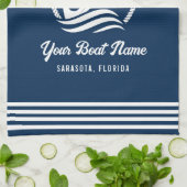 Elegante Navy Blue Custom Boat Naam Anker Theedoek (Gevouwen)