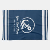 Elegante Navy Blue Custom Boat Naam Anker Theedoek (Horizontaal)