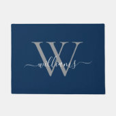Elegante Navy Blue Custom Monogram Script Naam Deurmat (Voorkant)