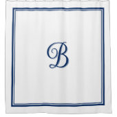 Elegante Navy Blue Double Border Script Monogram Douchegordijn (Voorkant)
