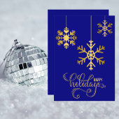 Elegante Navy Blue en Gold Snowflakes Holiday Kaar Feestdagenkaart