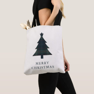 Elegante Navy Blue en Green Plaid kerstboom Draagtas