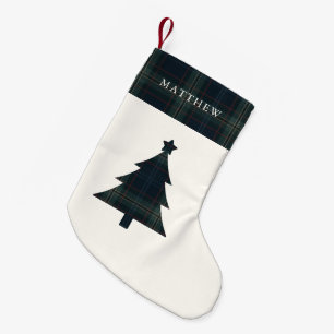 Elegante Navy Blue en Green Plaid kerstboom Kleine Kerstsok