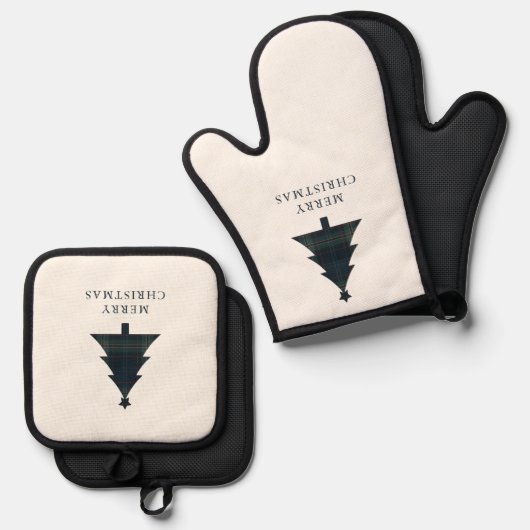 Elegante Navy Blue en Green Plaid kerstboom Ovenwant & Pannenlap Set (Voorkant / Achterkant)