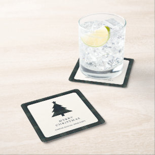 Elegante Navy Blue en Green Plaid kerstboom Vierkante Kartonnen Onderzetter