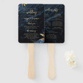 Elegante Navy Blue Floral Agaat Wedding Program Handwaaier (Voorkant en achterkant)