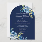 Elegante Navy Blue Floral Arch Evening Kaart (Voorkant)