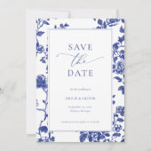 Elegante Navy Blue Floral Toile Save the Date Kaart (Voorkant)