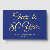 Elegante Navy Blue Folie juicht tot 80 jaar Gastenboek (Voorkant)