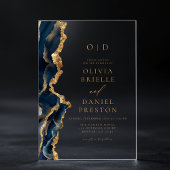 Elegante Navy Blue Gold Agaat bruiloft monogram Acryl Uitnodigingen