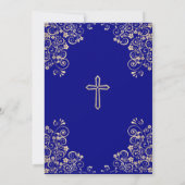 Elegante Navy Blue Gold Cross Baptism uitnodiging (Achterkant)