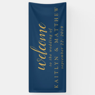 Elegante Navy Blue Gold Lijst Wedding Party Banner