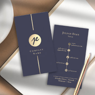 Elegante Navy Blue Gold Luxe Handschrift Monogram Visitekaartje