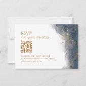 Elegante Navy Blue Gold Marble Wedding RSVP Kaart (Voorkant)