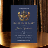 Elegante Navy Blue Gold Masquerade Party Verjaarda