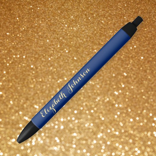 Elegante Navy Blue Gold Naam Trendy Kantoor Busine Zwarte Inkt Pen