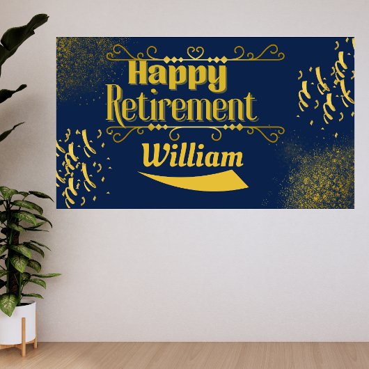 Elegante Navy Blue & Gold Pensioenbanner Spandoek
