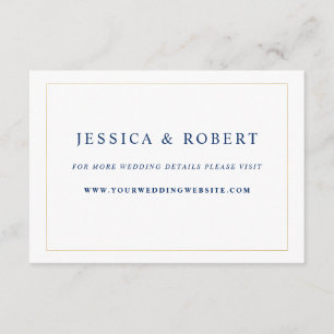 Elegante Navy Blue Gold Wedding Website Insert Kaa Informatiekaartje