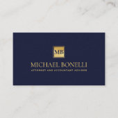 Elegante Navy Blue Leather MONOGRAM Professional Visitekaartje (Voorkant)