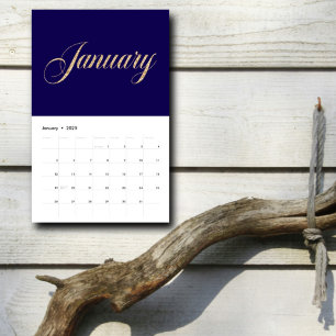 Elegante Navy Blue Minimalist gouden scriptletter Kalender