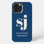 Elegante Navy Blue monogram initialen iPhone Hoesje (Achterkant)