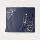 Elegante Navy Blue Mr & Mrs Wedding Achtergrond Wandkleed (Voorkant (horizontaal))