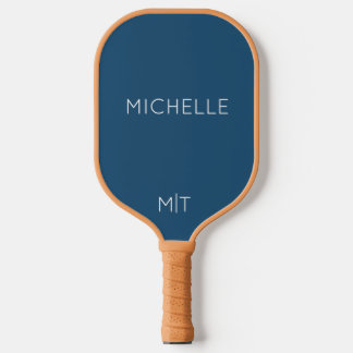 Elegante Navy Blue Persoonlijke Naam en Monogram  Pickleball Paddle