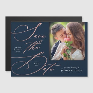 Elegante Navy Blue Photo Save the Date Magnet Magnetische Uitnodiging