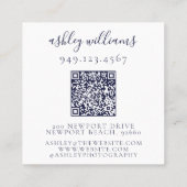 Elegante Navy Blue QR Code Monogram Bloemkam Vierkante Visitekaartje (Achterkant)