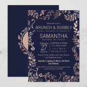 Elegante Navy Blue Roos Gold Floral Brunch Bubbly Kaart (Voorkant / Achterkant)