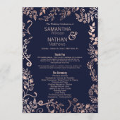 Elegante Navy Blue Roos Gold Floral Wedding Progra Programma (Voorkant)
