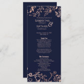 Elegante Navy Blue Roos Gold Floral Wedding Progra Programma (Voorkant / Achterkant)