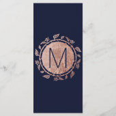 Elegante Navy Blue Roos Gold Floral Wedding Progra Programma (Achterkant)