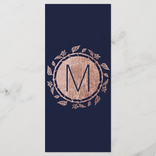 Elegante Navy Blue Roos Gold Floral Wedding Progra Programma (Achterkant)