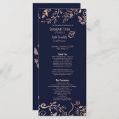 Elegante Navy Blue Roos Gold Floral Wedding Progra Programma (Voorkant / Achterkant)