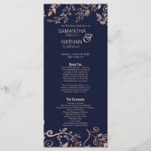 Elegante Navy Blue Roos Gold Floral Wedding Progra Programma (Voorkant)