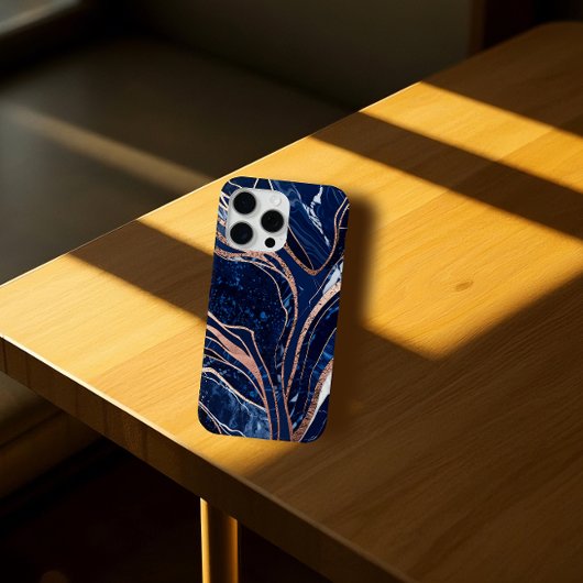 Elegante Navy Blue Roos Gold marmer Case-Mate iPhone Case
