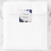 Elegante Navy Blue Rozen & Silver Glitter Wedding Vierkante Sticker (Tas)