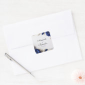 Elegante Navy Blue Rozen & Silver Glitter Wedding Vierkante Sticker (Envelop)