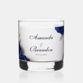 Elegante Navy Blue Rozen & Silver Glitter Wedding Whisky Glas (Voorkant)