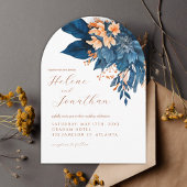 Elegante Navy Blue Rust Sinaasappel Tuin Wedding Kaart