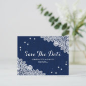 Elegante Navy Blue rustieke bruiloft Save the Date Aankondigingskaart (Staand voorkant)