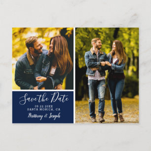Elegante Navy Blue Save the Date Fotocollage Briefkaart